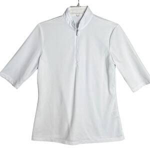 NVO Womens Golf Polo Shirt White Mock Neck Zip Performance Coolmax Medium